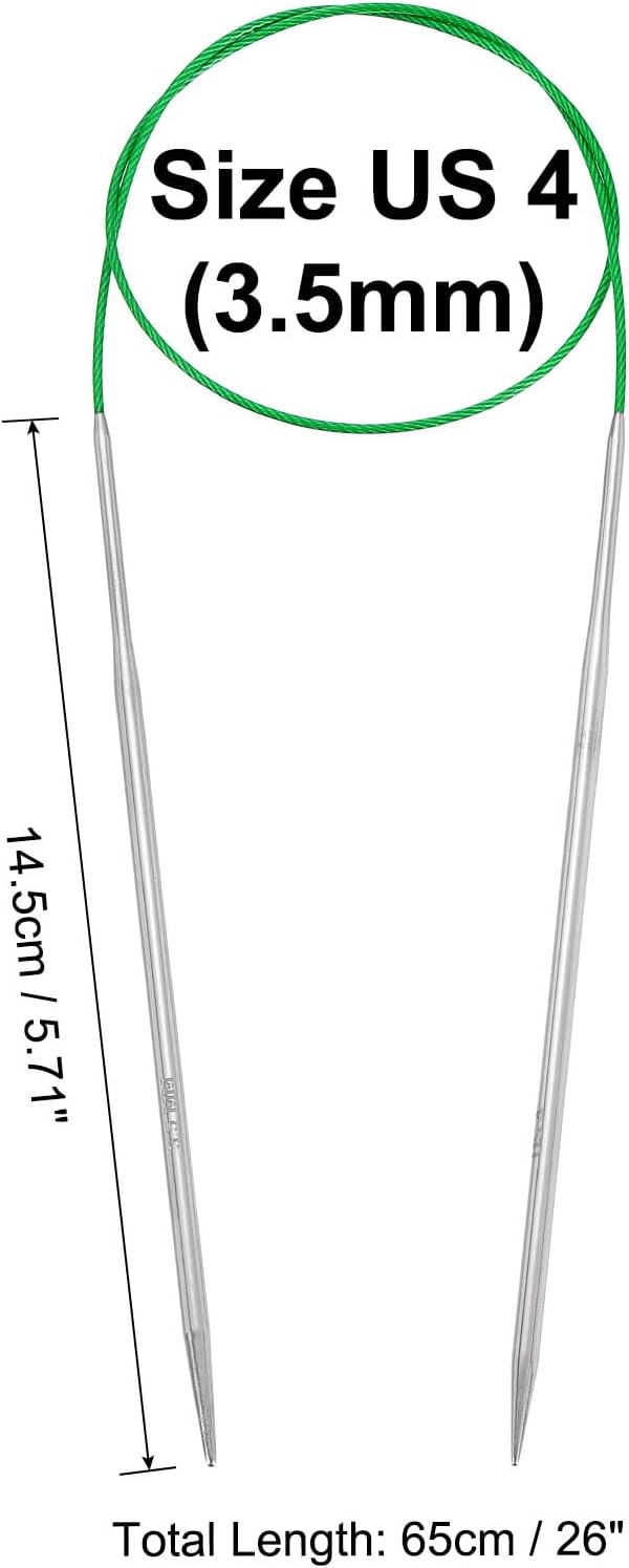 uxcell Size US 4 (3.5mm) Knitting Needles Circular Needle 26 Inch(65cm) Round Metal Stainless Steel Needle for Handmade Projects DIY Knitting Green
