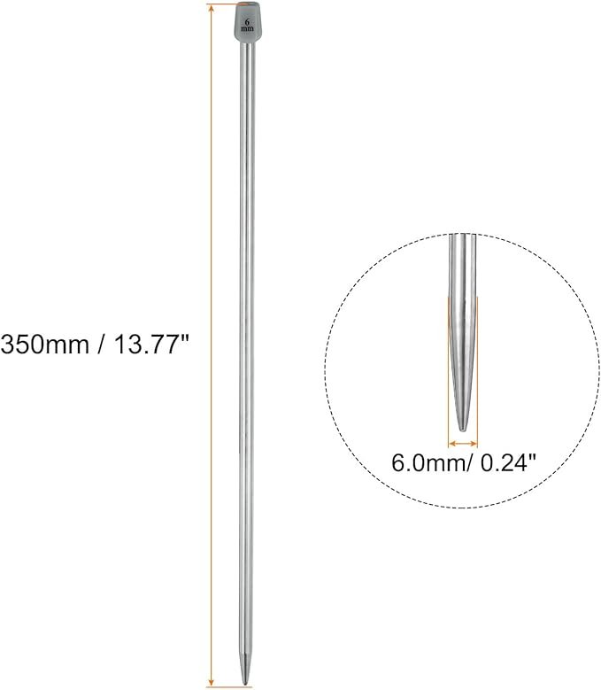 uxcell 4Pcs 6mm(J) Single Pointed Knitting Needles Stainless Steel 13.8 Inches Length Metal Weaving Tool for Handmade Projects DIY Knitting