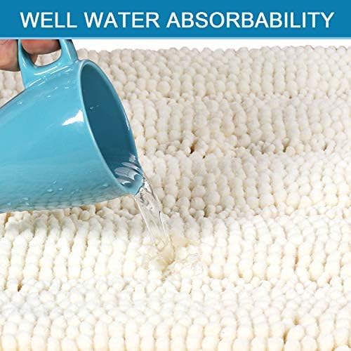 Non Slip Thick Shaggy Chenille Bathroom Rug Mat Set Extra Soft and Absorbent Striped Floor Rugs, 2 Piece, Machine-Washable