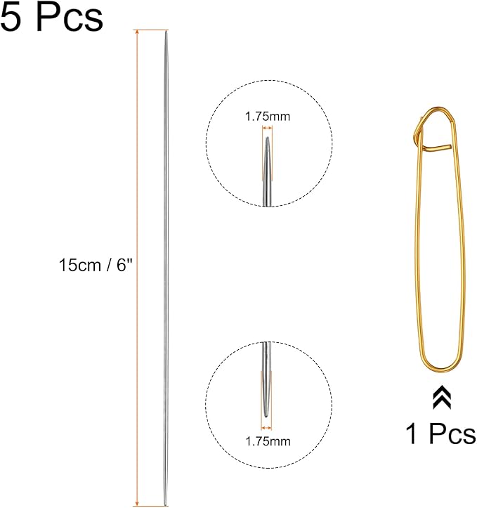uxcell 5Pcs Knitting Needle 1.75mm Diameter 6 Inches (15cm) Length Stainless Steel Double Pointed Sweater Stitching Needles with Stitch Holder for Handmade Projects DIY Knitting