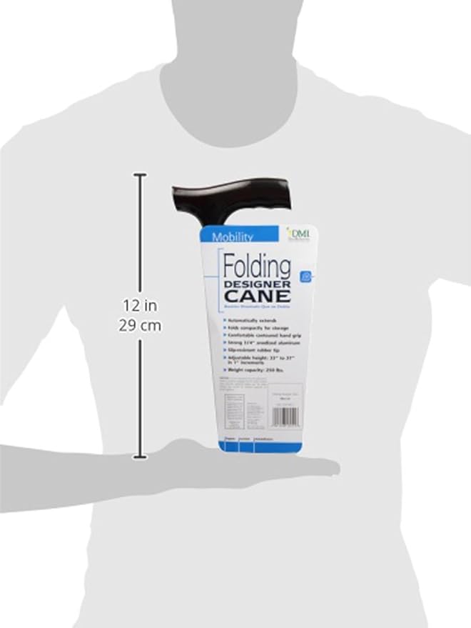 DMI Sports Walking Cane or Stick, Foldable Cane for Men, Women, Seniors and Handicapped Adjusts from 33-37" in 1 inch increments with Ergonomic Wood Handle,Supports up to 250 Pounds