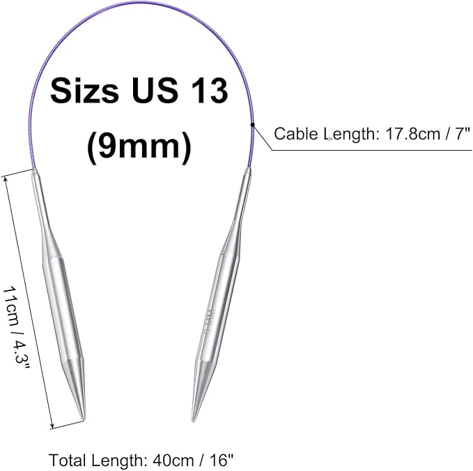 uxcell Size US 13 (9mm) Knitting Needles Circular Needle 16 Inch(40cm) Round Metal Stainless Steel Needle for Handmade Projects DIY Knitting