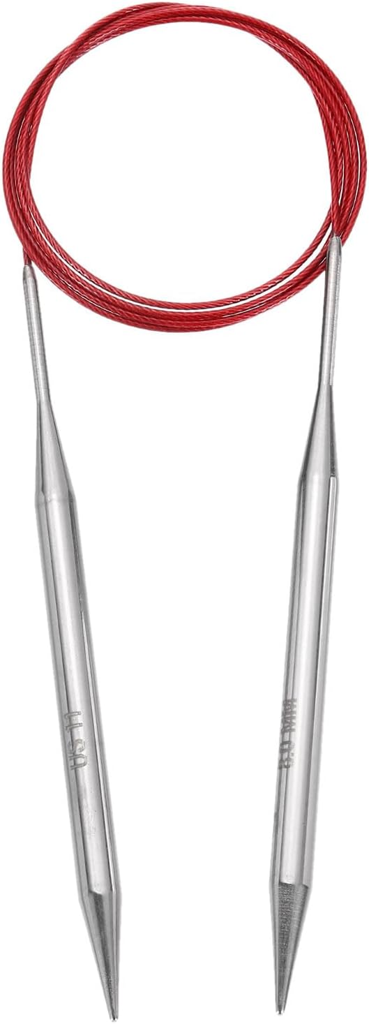 uxcell Size US 11 (8mm) Knitting Needles Circular Needle 47 Inch(120cm) Round Metal Stainless Steel Needle for Handmade Projects DIY Knitting Red