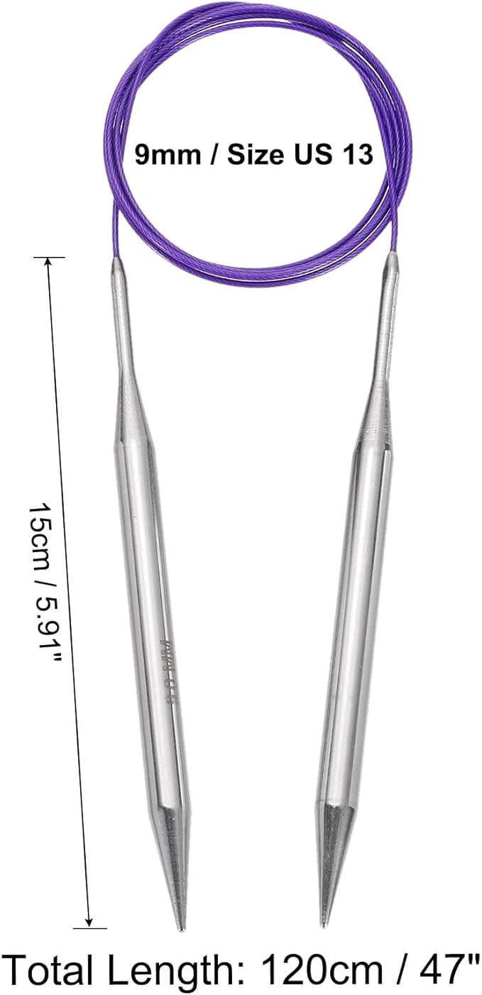 uxcell Size US 13 (9mm) Knitting Needles Circular Needle 47 Inch(120cm) Round Metal Stainless Steel Needle for Handmade Projects DIY Knitting Purple