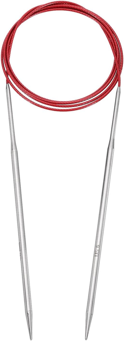 uxcell Size US 6 (4mm) Knitting Needles Circular Needle 47 Inch(120cm) Round Metal Stainless Steel Needle for Handmade Projects DIY Knitting Red