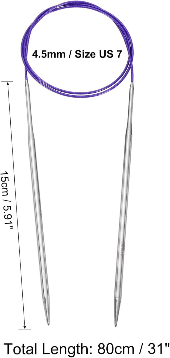 uxcell Size US 7 (4.5mm) Knitting Needles Circular Needle 31 Inch(80cm) Round Metal Stainless Steel Needle for Handmade Projects DIY Knitting Purple