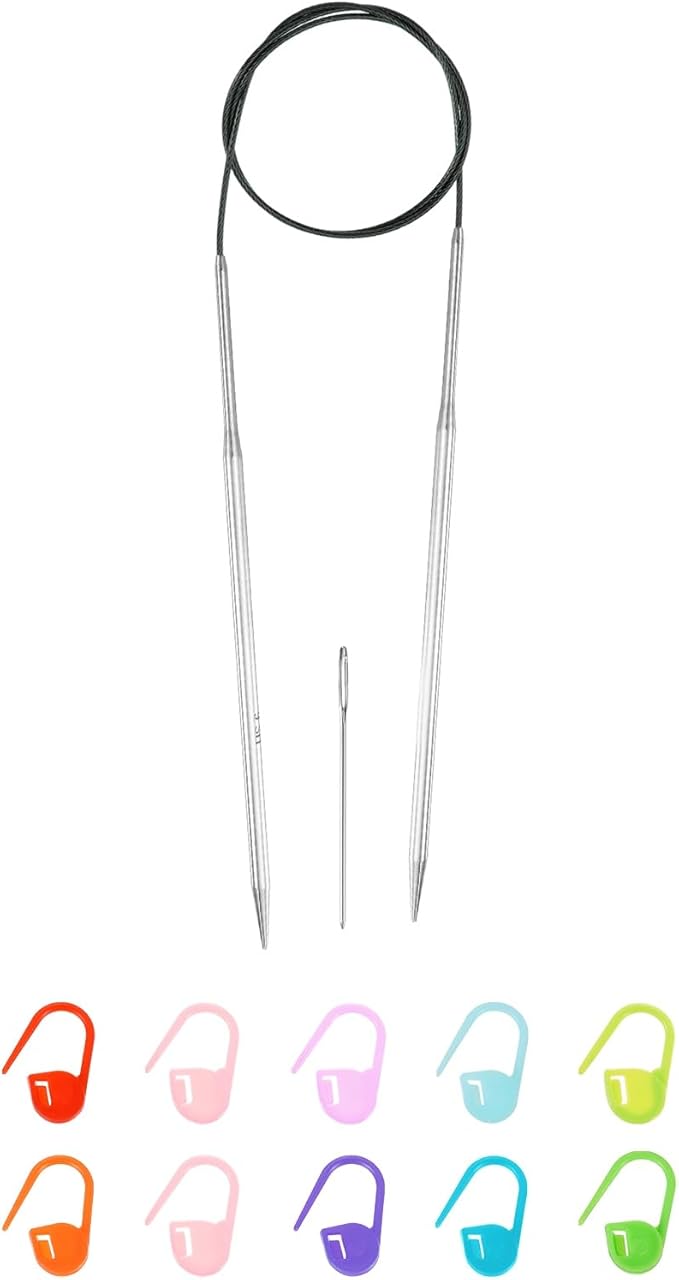 uxcell 6 Gauge Knitting Circular Needle 26 Inch(65cm) Metal Round Stainless Steel Needle with Large Eye Sewing & Stitch Markers for Handmade Projects DIY Knit Blankets