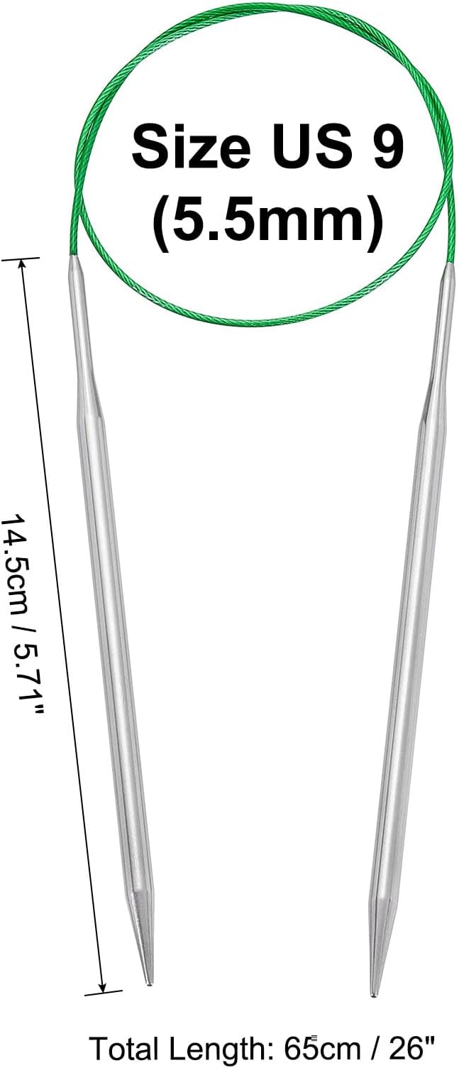 uxcell Size US 9 (5.5mm) Knitting Needles Circular Needle 26 Inch(65cm) Round Metal Stainless Steel Needle for Handmade Projects DIY Knitting Green