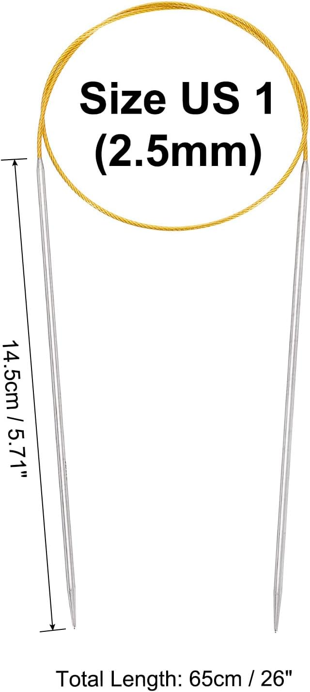 uxcell Size US 1.5 (2.5mm) Knitting Needles Circular Needle 26 Inch(65cm) Round Metal Stainless Steel Needle for Handmade Projects DIY Knitting Gold