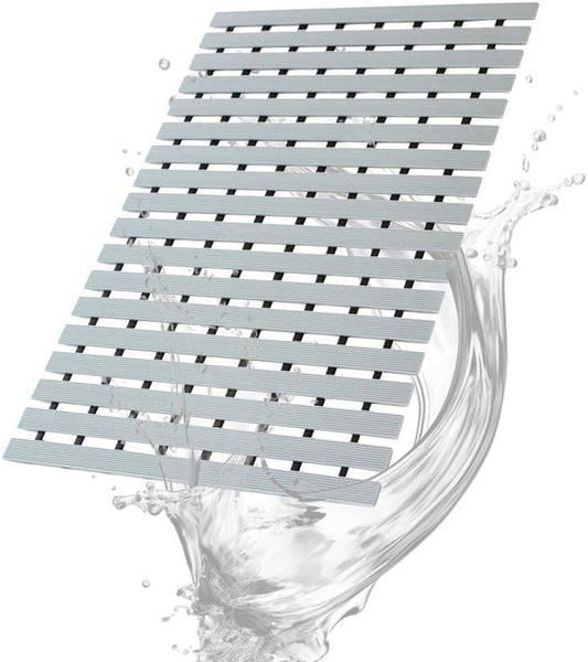 Bath Mat Non Slip Shower Mat Bathtub with Drain Holes and Heavy Duty Rubber No Suction Cups Sturdy Shower Stall Tub Mat for Bathroom, Shower Floor, Pool, SPA, (Grey, 4FT X 9FT)