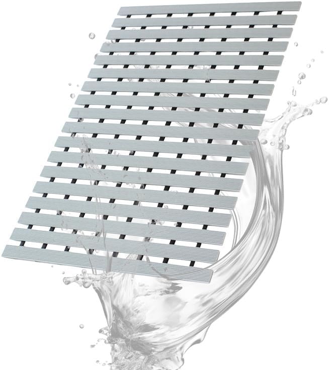 Bath Mat Non Slip Shower Mat Bathtub with Drain Holes and Heavy Duty Rubber No Suction Cups Sturdy Shower Stall Tub Mat for Bathroom, Shower Floor, Pool, SPA, (Grey, 2FT X 22FT)