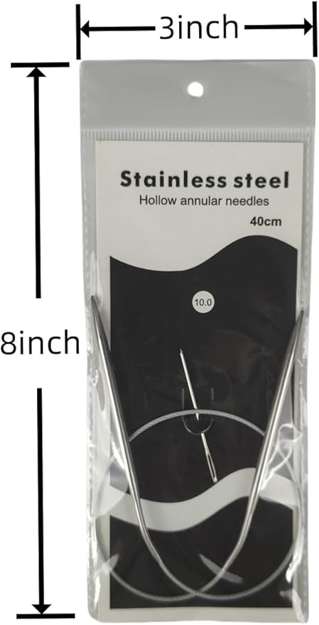 Size 15 Stainless Steel Circular Knitting Needles 16 Inch 10 mm Set Round Metal (Silver, 16 inch-15-(10mm))