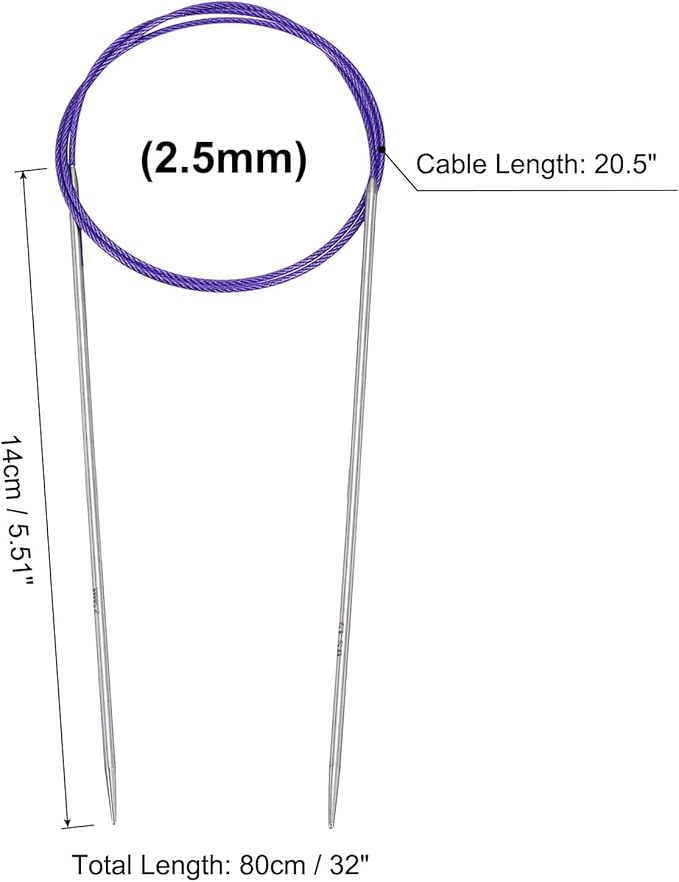 uxcell (2.5mm) Knitting Needles Circular Needle 32 Inch(80cm) Round Metal Stainless Steel Needle for Handmade Projects DIY Knitting
