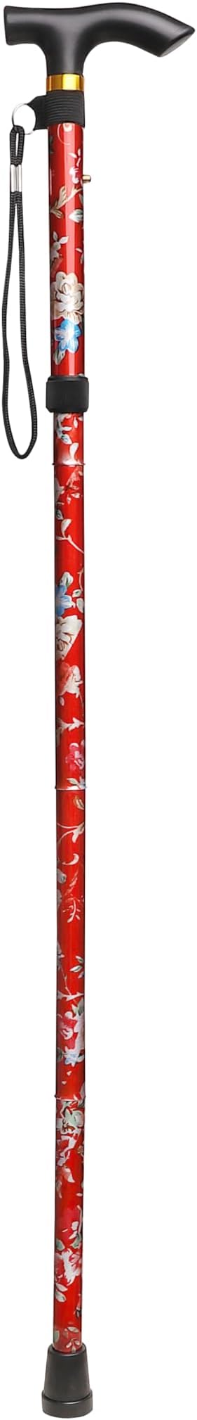 Folding Lightweight Walking Stick - Adjustable Aluminum Metal Collapsible Travel Cane with Non-Slip Rubber Base