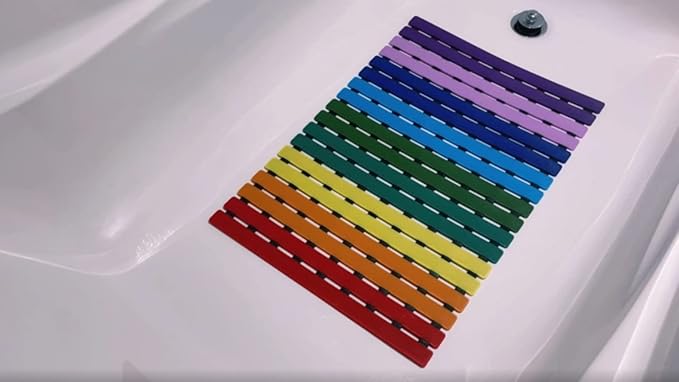 Non Slip Bathtub Mat | Double-Layered Shower Floor Mat with Suction Cups | EZ-Dry Construction | Non-Toxic, BPA, Latex, Phthalate, PVC Free (Rainbow)