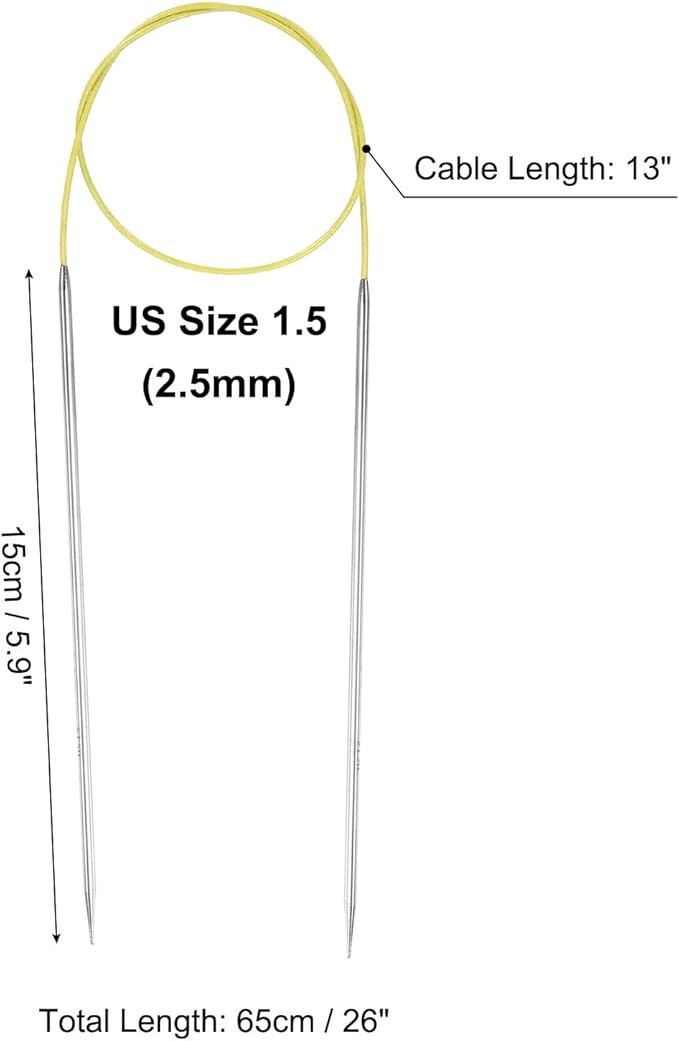 uxcell 1.5 Gauge Knitting Circular Needle 26 Inch(65cm) Metal Round Stainless Steel Needle with Large Eye Sewing & Stitch Markers for Handmade Projects DIY Knit Blankets