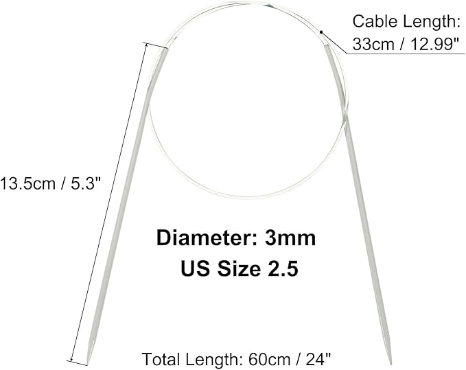 uxcell Aluminum Circular Knitting Needle Size 24 Inch (60cm) Length Size US 2.5 (3mm) Round Knitting Needle for Handmade Projects DIY Knitting