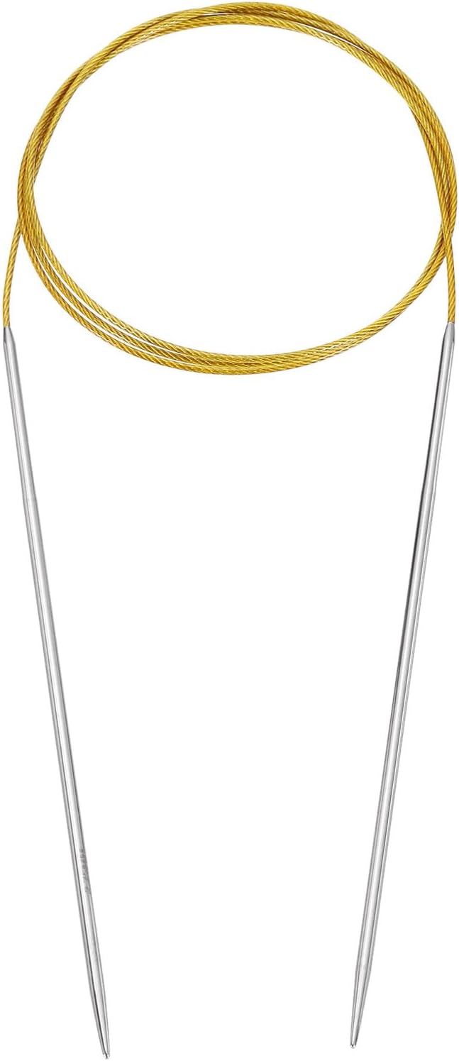 uxcell Size US 2 (2.75mm) Knitting Needles Circular Needle 47 Inch(120cm) Round Metal Stainless Steel Needle for Handmade Projects DIY Knitting Yellow