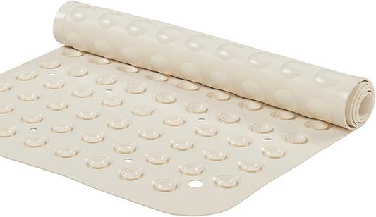 YANZIFLY Bathtub Mat for Shower: Soft Silicone Bath Mat Non Slip with Suction Cups Tub Mat for Bathroom for Family Extra Large Shower matt Machine Washable - Beige