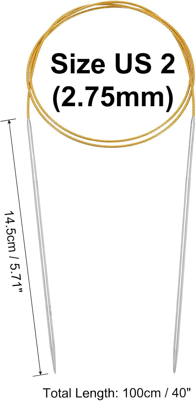 uxcell Size US 2 (2.75mm) Knitting Needles Circular Needle 40 Inch(100cm) Round Metal Stainless Steel Needle for Handmade Projects DIY Knitting Gold