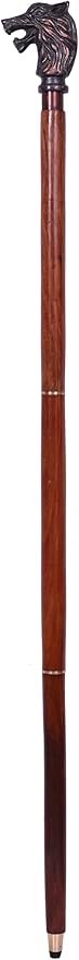 Handmade Vintage Walking Cane Wooden Walking Stick with Antique Wolf Head Handle Gift for Men & Women