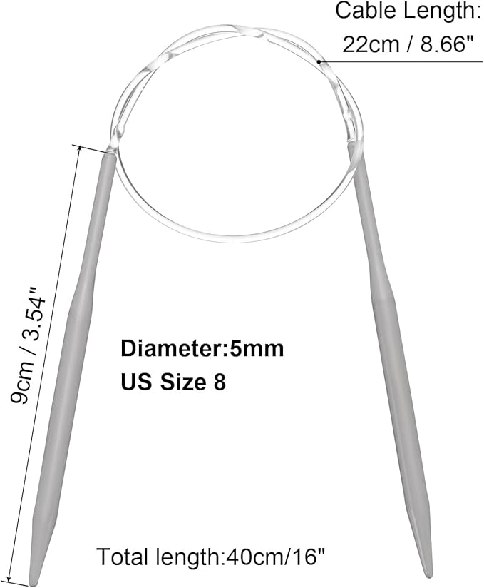 uxcell Aluminum Circular Knitting Needle 16 Inch (40cm) Length Size US 8 (5mm) Round Knitting Needle for Handmade Projects DIY Knitting