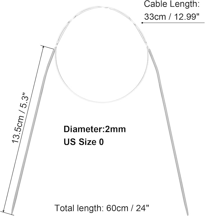 uxcell Aluminum Circular Knitting Needle 24 Inch (60cm) Length Size US 0 (2mm) Round Knitting Needle for Handmade Projects DIY Knitting