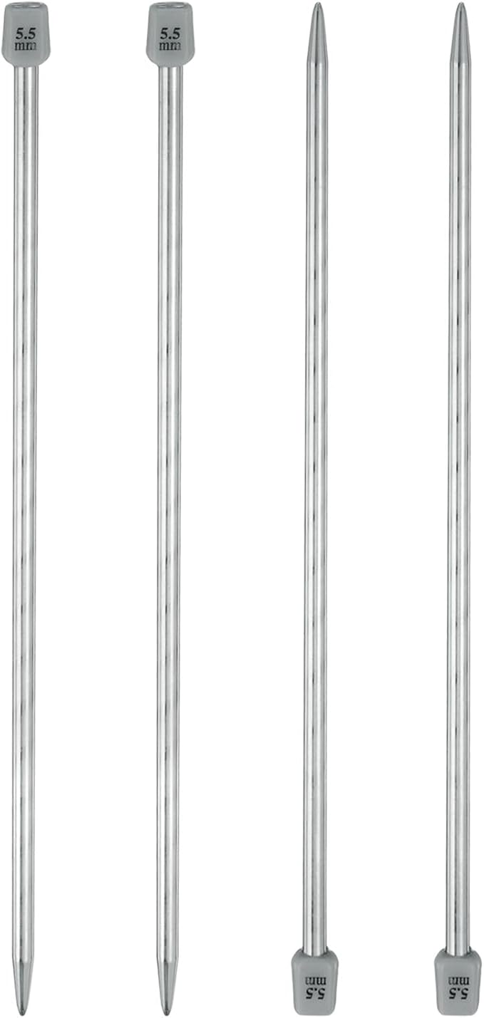 uxcell 4Pcs 5.5mm(I) Single Pointed Knitting Needles Stainless Steel 9.84 Inches Length Metal Weaving Tool for Handmade Projects DIY Knitting