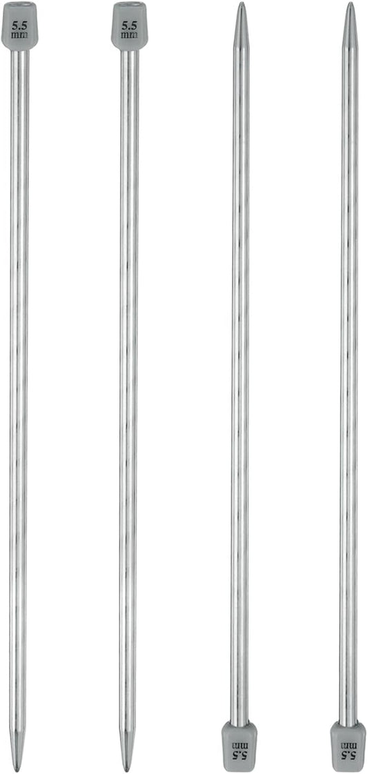 uxcell 4Pcs 5.5mm(I) Single Pointed Knitting Needles Stainless Steel 9.84 Inches Length Metal Weaving Tool for Handmade Projects DIY Knitting