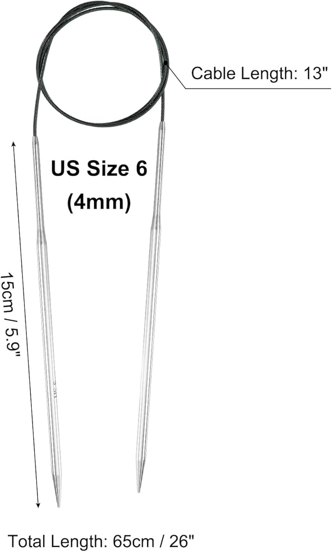 uxcell 6 Gauge Knitting Circular Needle 26 Inch(65cm) Metal Round Stainless Steel Needle with Large Eye Sewing & Stitch Markers for Handmade Projects DIY Knit Blankets