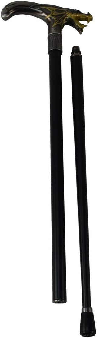 Treasure Gurus Silver Metal Golden Winged Dragon Cane 2pc Steel Shaft Travel Walking Stick