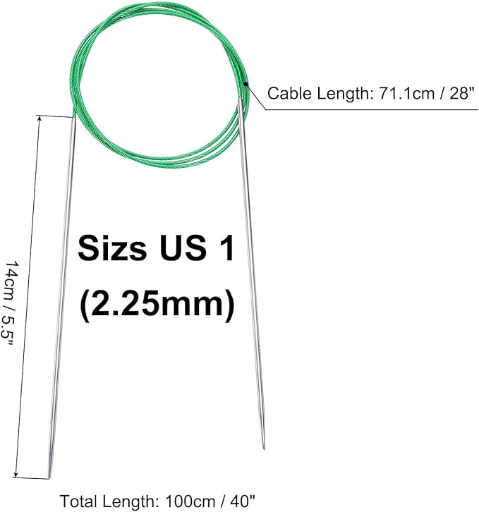 uxcell Size US 1 (2.25mm) Knitting Needles Circular Needle 40 Inch(100cm) Round Metal Stainless Steel Needle for Handmade Projects DIY Knit Blankets