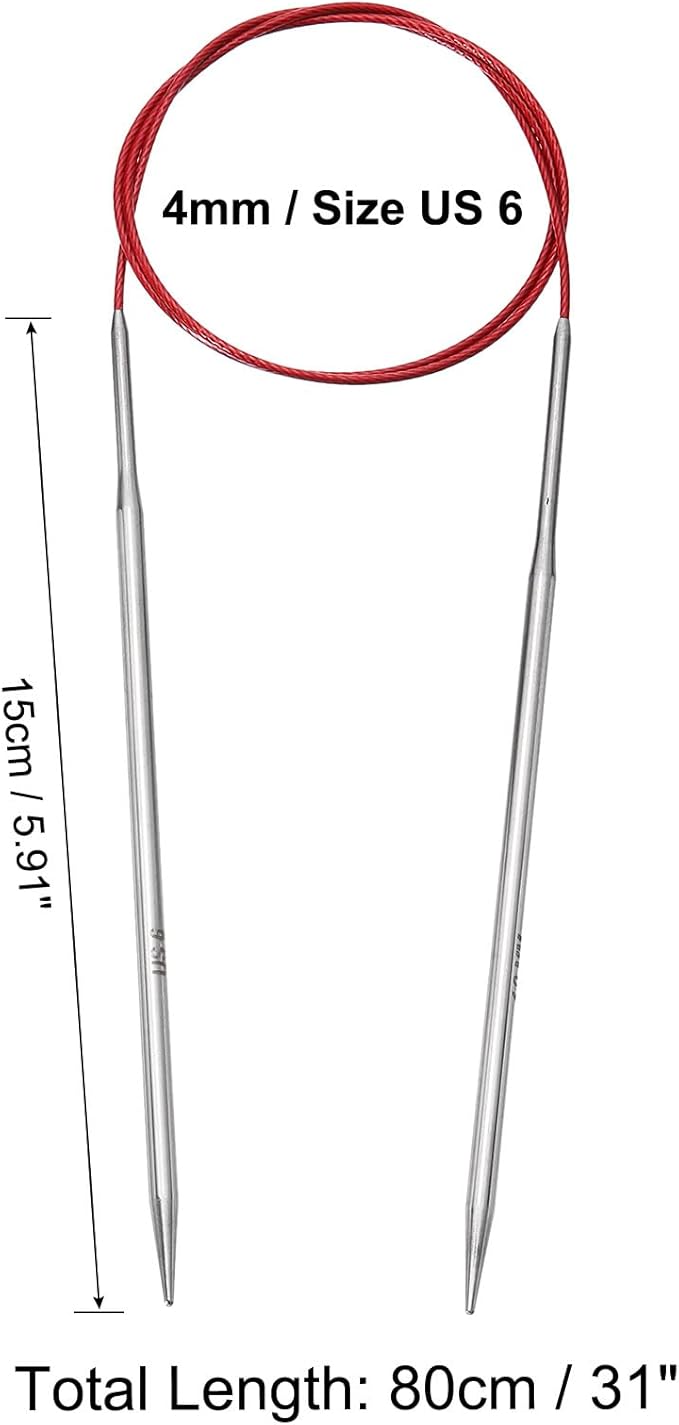 uxcell Size US 6 (4mm) Knitting Needles Circular Needle 31 Inch(80cm) Round Metal Stainless Steel Needle for Handmade Projects DIY Knitting Red