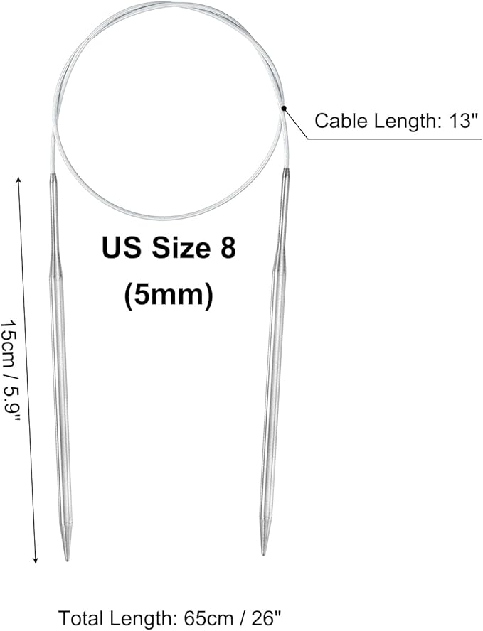 uxcell 8 Gauge Knitting Circular Needle 26 Inch(65cm) Metal Round Stainless Steel Needle with Large Eye Sewing & Stitch Markers for Handmade Projects DIY Knit Blankets