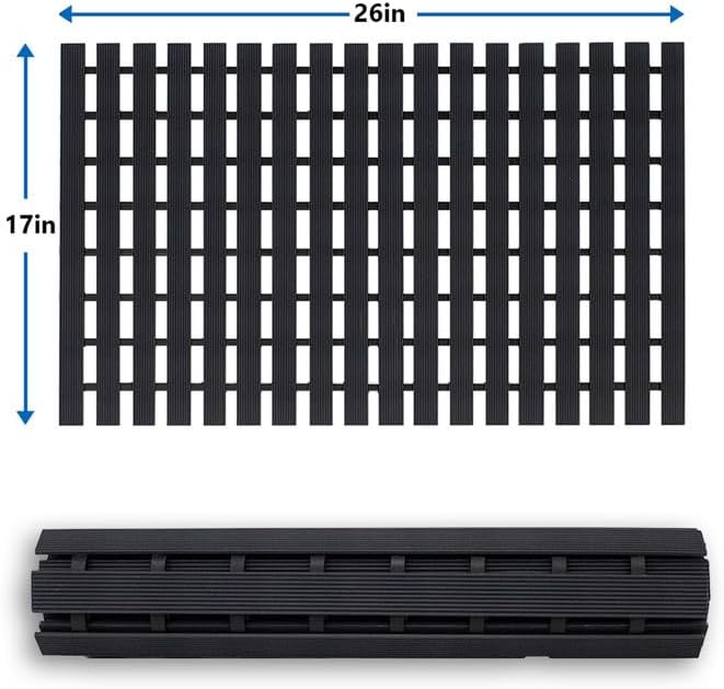 Bath Mat Non Slip Shower Mat Bathtub with Drain Holes and Heavy Duty Rubber No Suction Cups Sturdy Shower Stall Tub Mat for Bathroom, Shower Floor, Pool, SPA, (Black, 17"x26")