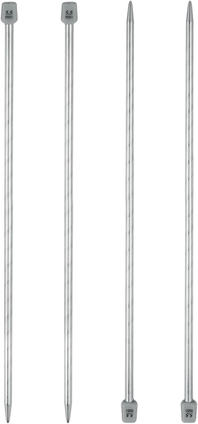 uxcell 4Pcs 5.5mm(I) Single Pointed Knitting Needles Stainless Steel 13.8 Inches Length Metal Weaving Tool for Handmade Projects DIY Knitting