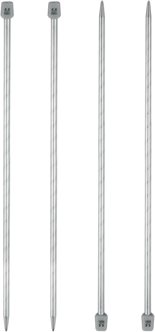 uxcell 4Pcs 5.5mm(I) Single Pointed Knitting Needles Stainless Steel 13.8 Inches Length Metal Weaving Tool for Handmade Projects DIY Knitting