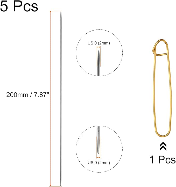 uxcell 5Pcs US 0(2mm) Double Pointed Knitting Needle 7.87 Inches Length Stainless Steel Sweater Stitching Needles with Stitch Holder for Handmade Projects DIY Knitting