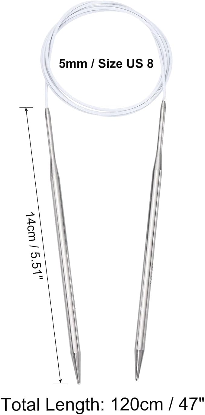 uxcell Size US 8 (5mm) Knitting Needles Circular Needle 47 Inch(120cm) Round Metal Stainless Steel Needle for Handmade Projects DIY Knitting White