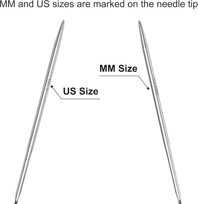 uxcell Size US 3 (3.25mm) Knitting Needles Circular Needle 16 Inch(40cm) Round Metal Stainless Steel Needle for Handmade Projects DIY Knitting