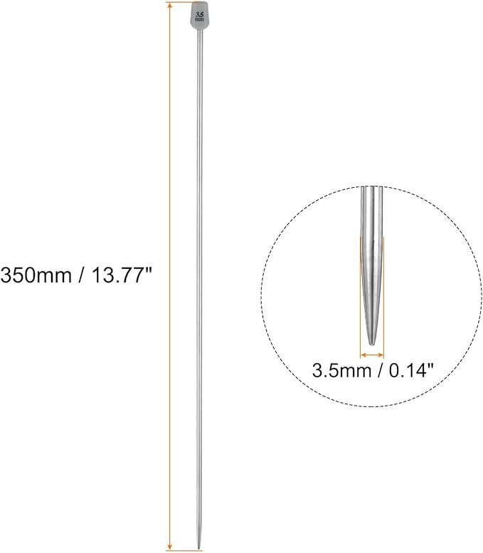uxcell 4Pcs 3.5mm(E) Single Pointed Knitting Needles Stainless Steel 13.8 Inches Length Metal Weaving Tool for Handmade Projects DIY Knitting