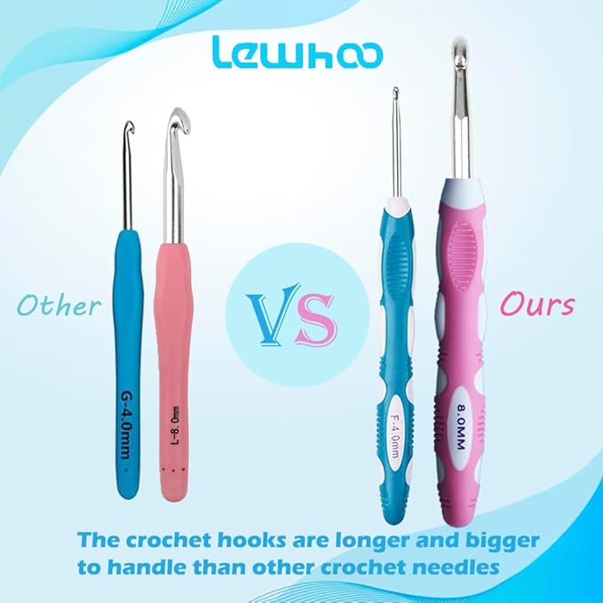 Lewhoo Ergonomic Crochet Hooks Set with Case, 13 Size Crochet Hooks for Arthritic Hands 2.0mm -10.0mm (B-N)