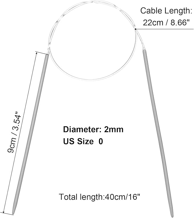 uxcell Aluminum Circular Knitting Needle 16 Inch (40cm) Length Size US 0 (2mm) Round Knitting Needle for Handmade Projects DIY Knitting