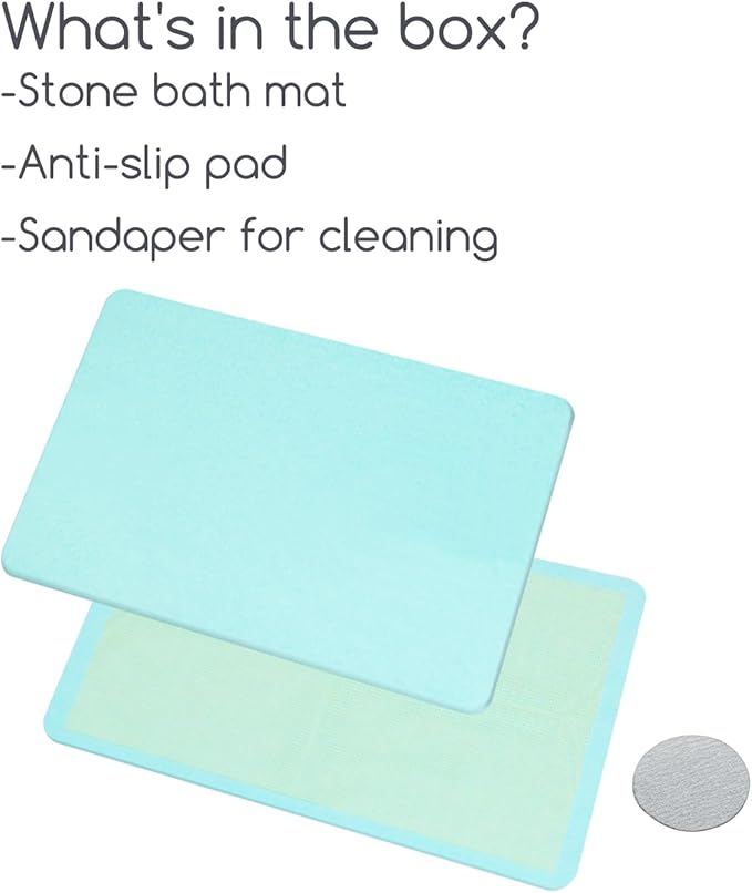 Stone Bath Mat 24"x16" - Diatomaceous Earth Shower Mat, Quick Dry, Anti-Slip, Modern Design with Bonus Non-Slip Pad - Perfect for Home Safety and Style, (Green)