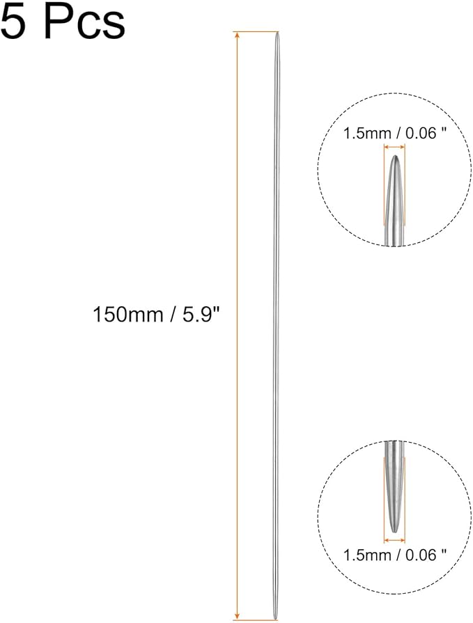 uxcell 5Pcs Knitting Needle 1.5mm Diameter 5.9 Inches Length Stainless Steel Double Pointed Sweater Stitching Needles for Handmade Projects DIY Knitting