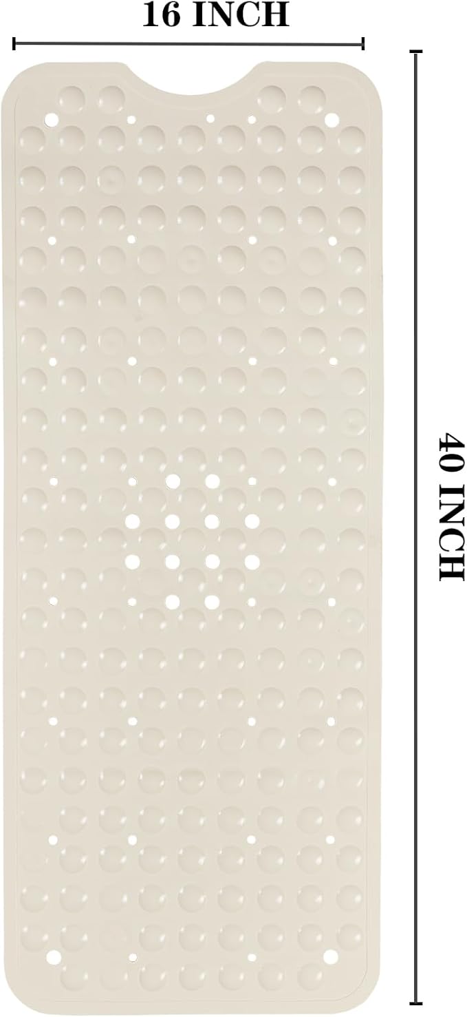 YANZIFLY Bathtub Mat for Shower: Soft Silicone Bath Mat Non Slip with Suction Cups Tub Mat for Bathroom for Family Extra Large Shower matt Machine Washable - Beige