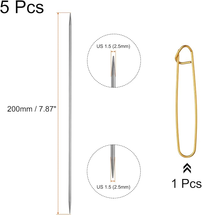 uxcell 5Pcs US 1.5(2.5mm) Double Pointed Knitting Needle 7.87 Inches Length Stainless Steel Sweater Stitching Needles with Stitch Holder for Handmade Projects DIY Knitting