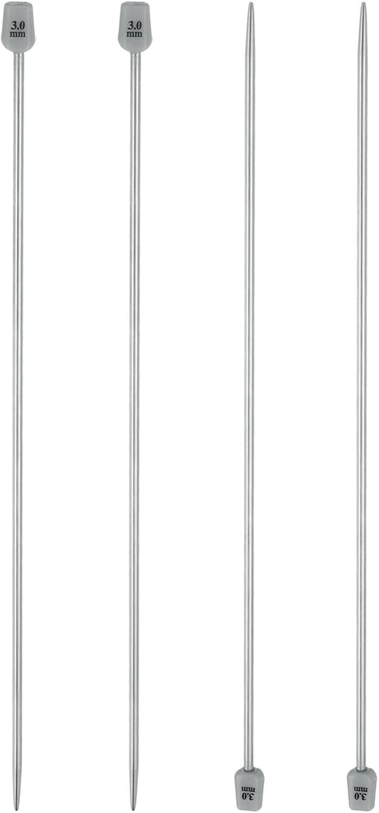 uxcell 4Pcs 3mm(D) Single Pointed Knitting Needles Stainless Steel 9.84 Inches Length Metal Weaving Tool for Handmade Projects DIY Knitting