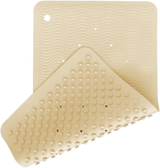 HEVEA Natural Rubber Wave Bath Mat – Long 28 × 16 in - Non-Slip Shower & Bathtub Mat with 388 Suction Cups, Plastic-Free & Biodegradable (Sand)