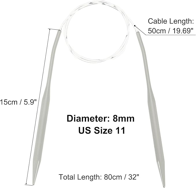 uxcell Aluminum Circular Knitting Needle US Size 32 Inch (80cm) Length Size US 11 (8mm) Round Knitting Needle for Handmade Projects DIY Knitting